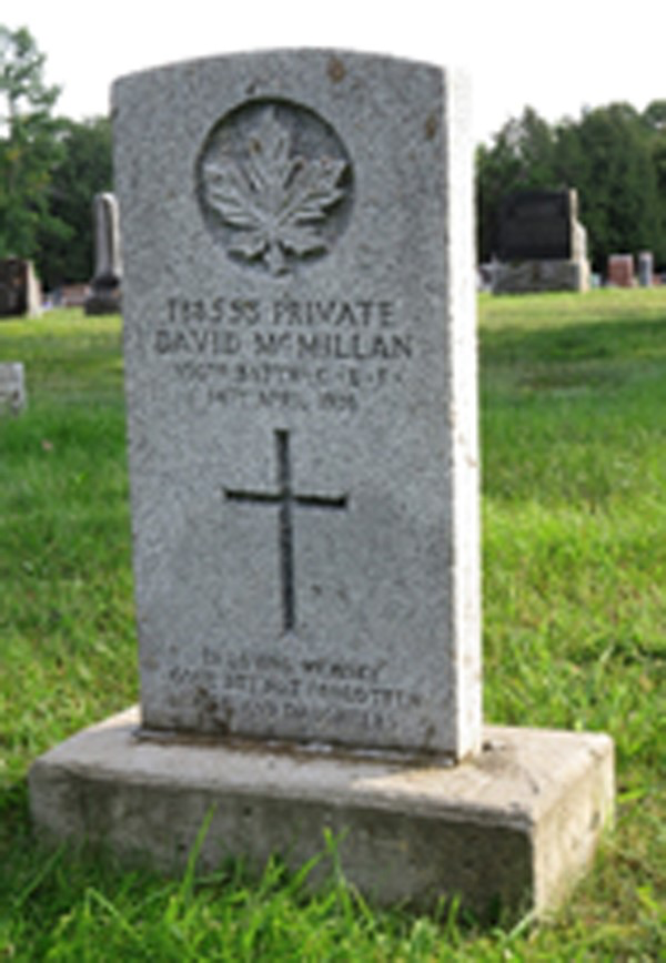 A War Grave: Private David McMillan, Merrickville Union Cemetery