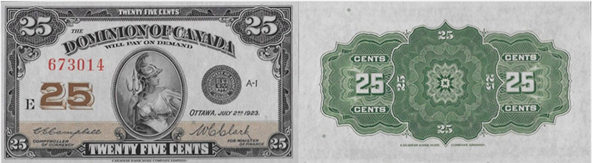 Twenty-Five Cent Canadian Bank Note as Displayed by Owen Cooke