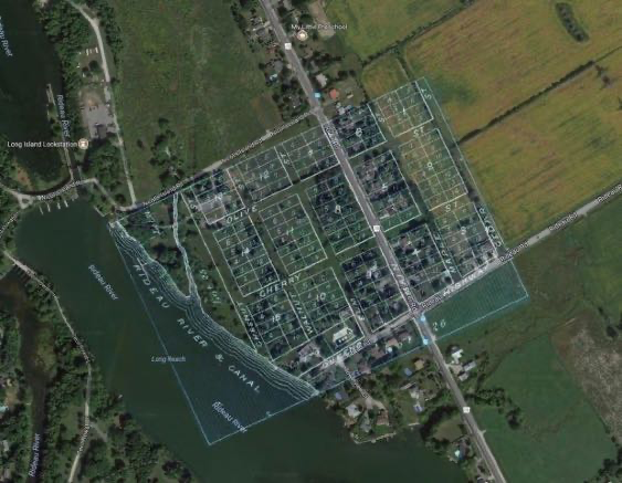 Village layout overlaid on Google Maps