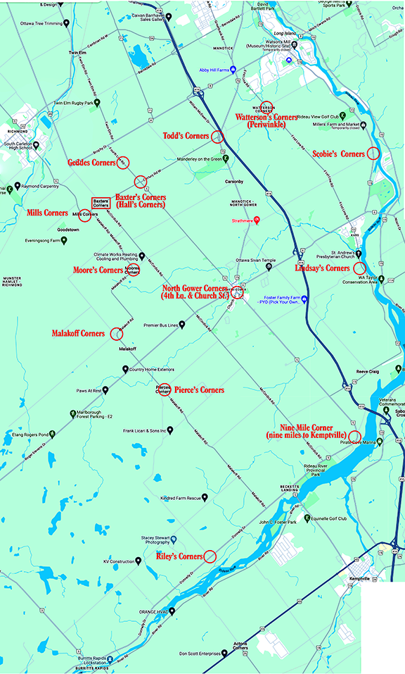 "Corners" Communities in the former Rideau Township