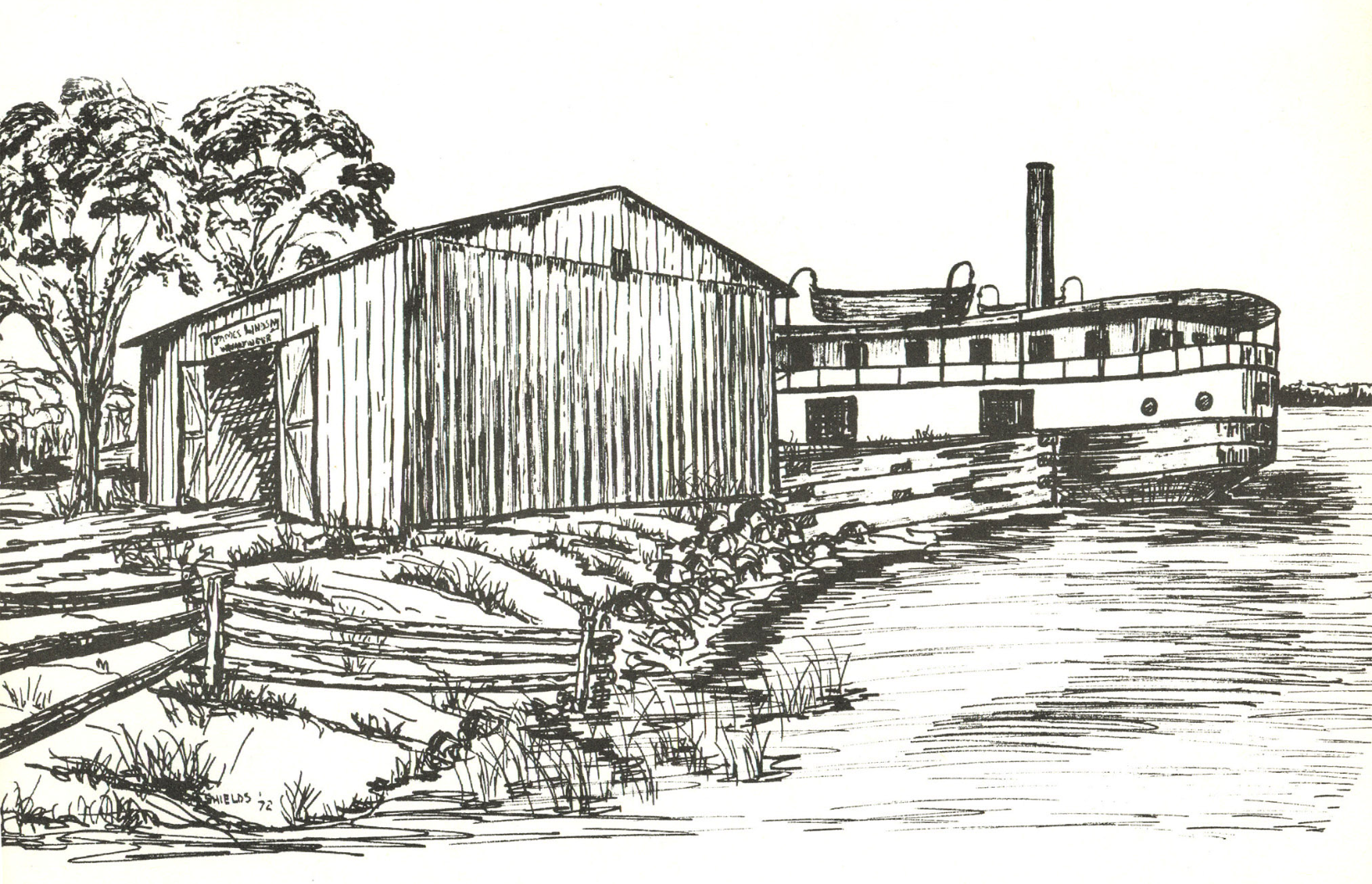 Lindsay’s Wharf, Kars, Ontario. c 1877;
Drawing by R. MacArthur Shields